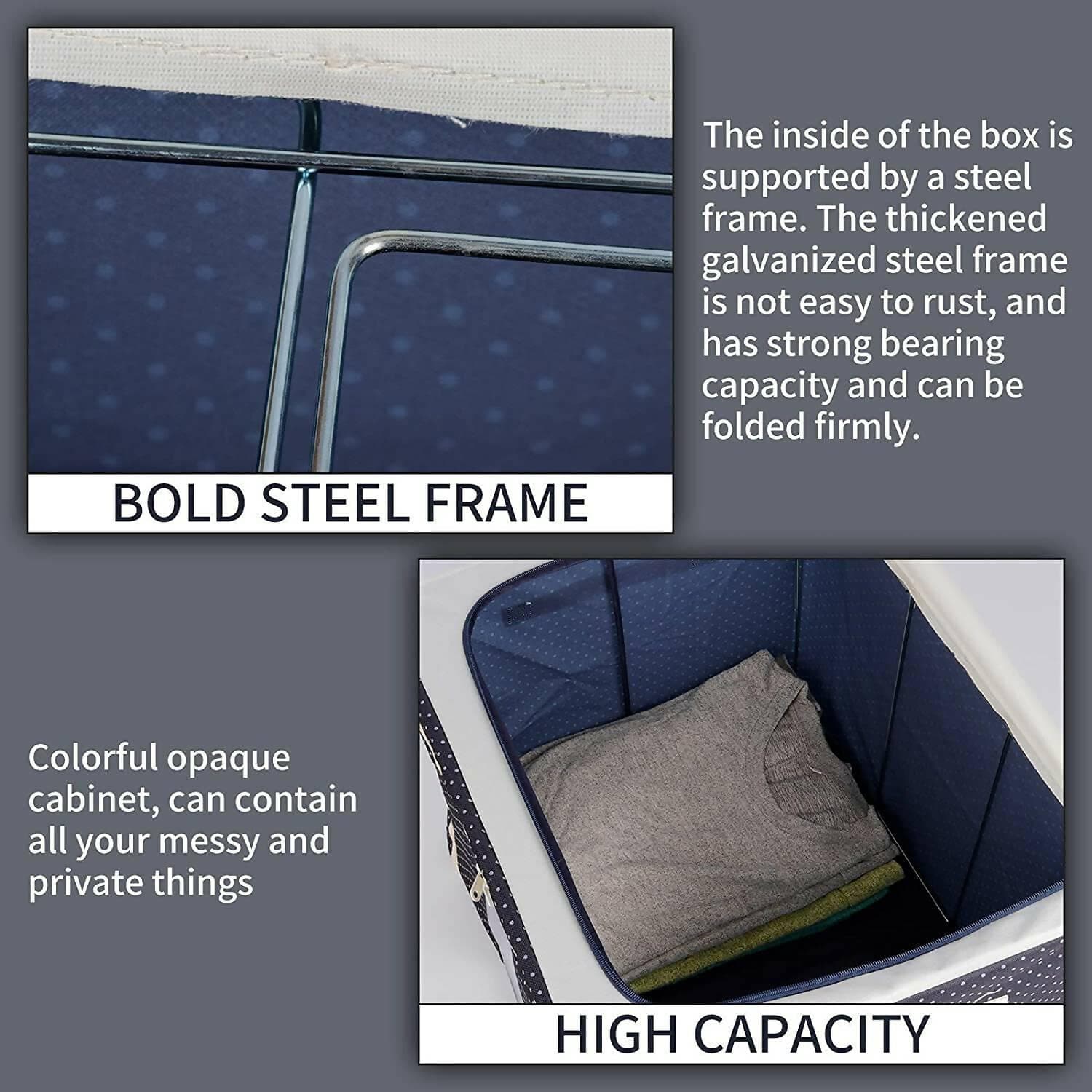 Foldable Wardrobe Storage Organizer with Steel Frame (66 LTR COLOUR AND DESIGN AS PER AVAILABILITY) - HalfPe