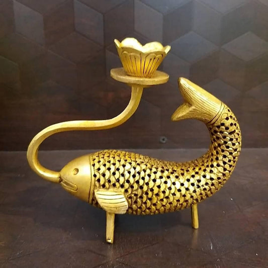 Brass Fish Design Candle Holder Idol (5.5 Inches) - HalfPe