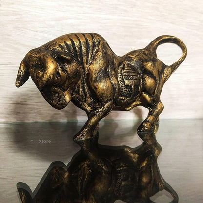 Brass Finish Bull Resin Statue for Home Decor (Pack of 1, Golden and Black) - HalfPe