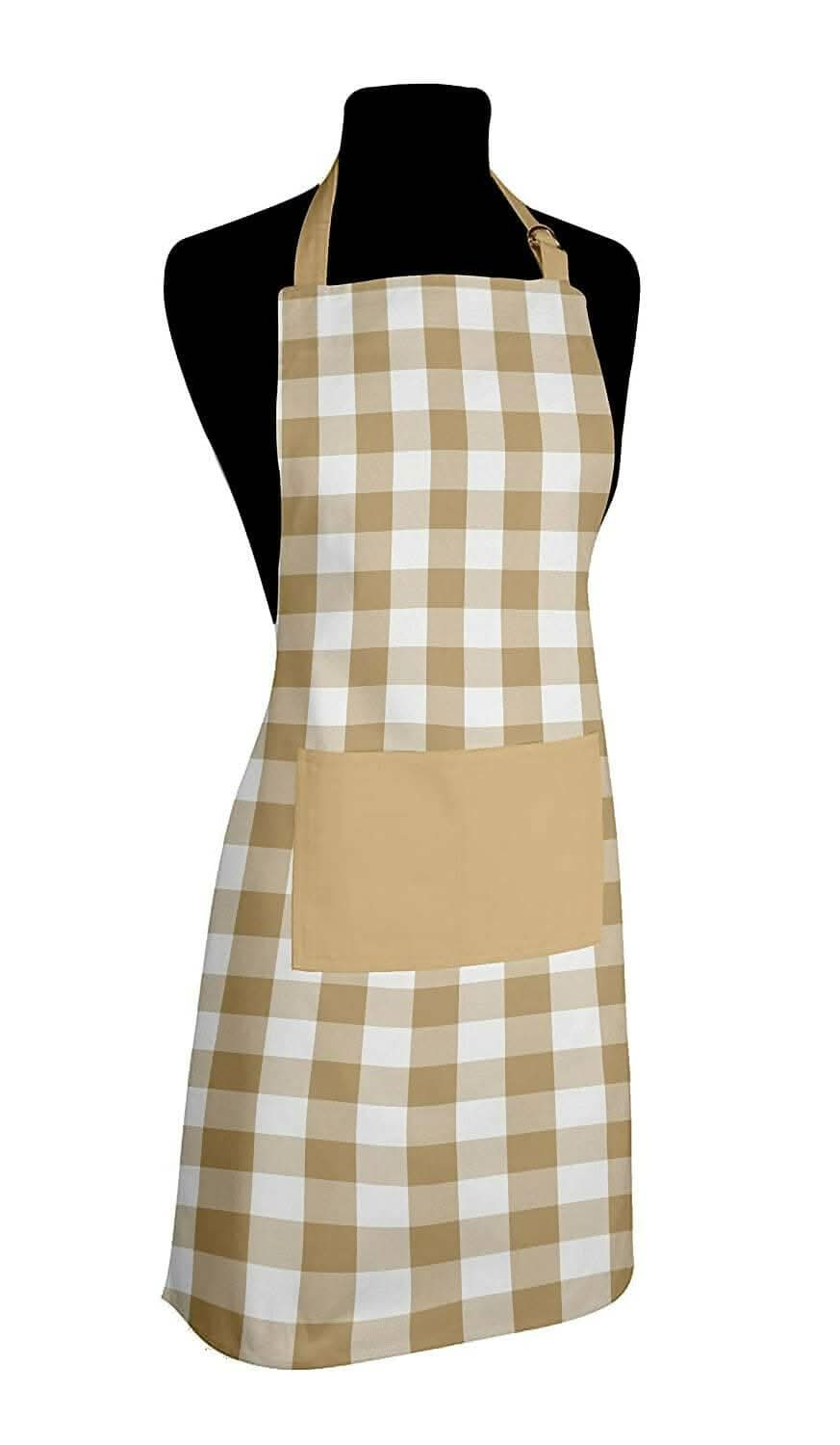 Lushomes Apron for Women, Checks Kitchen Apron for Men, Cooking Apron, apron for kitchen, kitchen dress for cooking, cotton apron for women, Size 70x80 cms, Colour Beige. - HalfPe