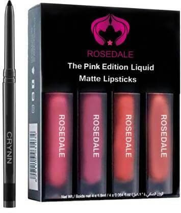 Crynn Smudge Proof HDA64 Makeup Beauty Kajal & Pink Edition Liquid Matte Lipstick (Pack of 5) - HalfPe