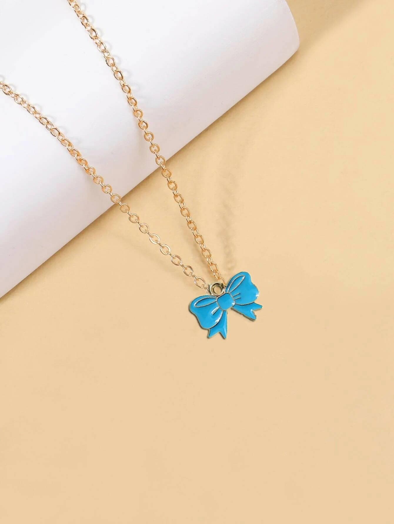 Pinapes Bow Blue Inspirational Necklace Gifts For Women Teen Girls - HalfPe