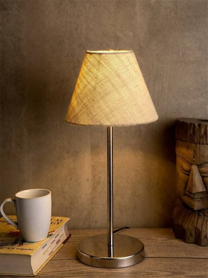 Metal Table Lamp With White Jute Shade - HalfPe