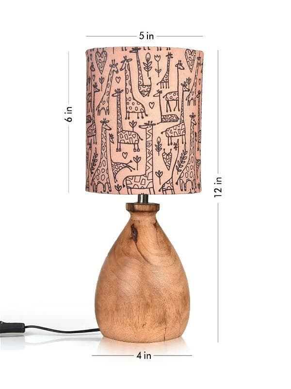 Wooden Dome Table Lamp Animal Printed Shade - HalfPe