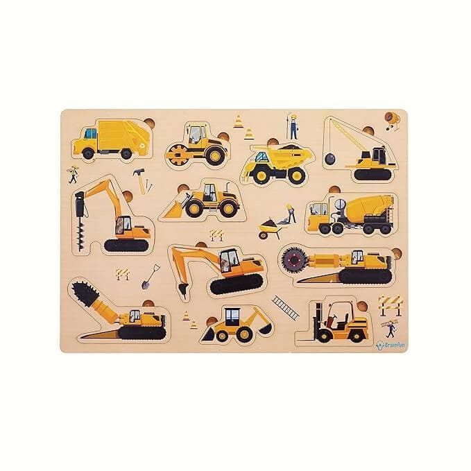 Zodo wooden construction truck puzzle for kids (boys and girls) - HalfPe