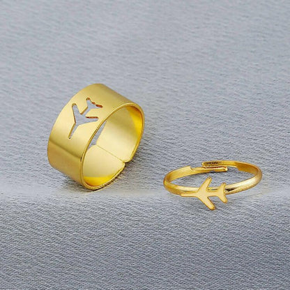 Pinapes Valentine Day Gift Gold Couple Ring Matching Wrap Finger Ring for Women and Men(2 pairs) - HalfPe