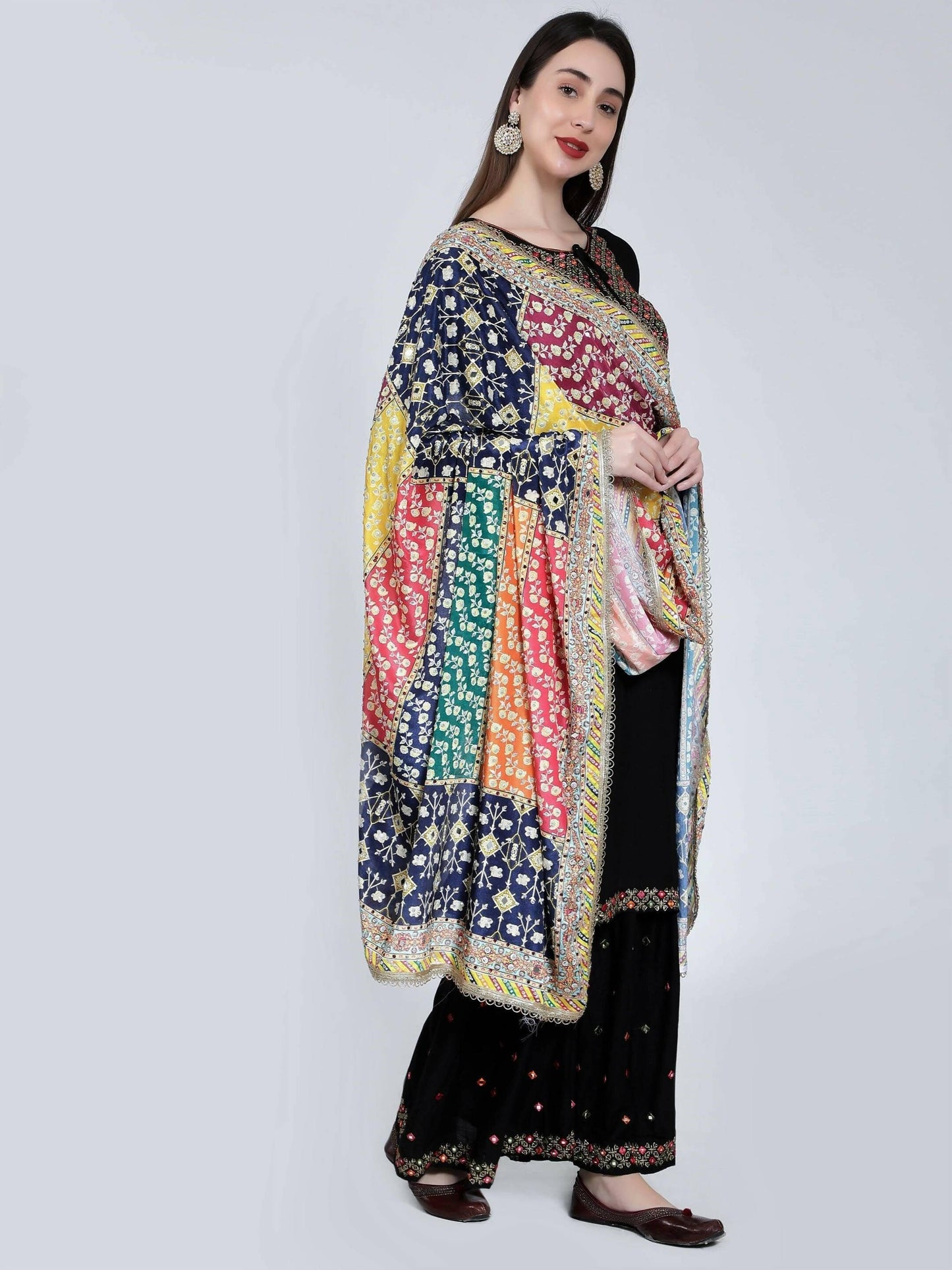 Chiffon Digital Print Pakistani Dupatta with Mirror Work (multi-color) - HalfPe