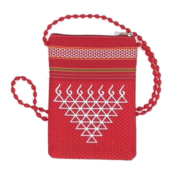 Women ethnic silk crossbody sling bag (red) - halfpeapp