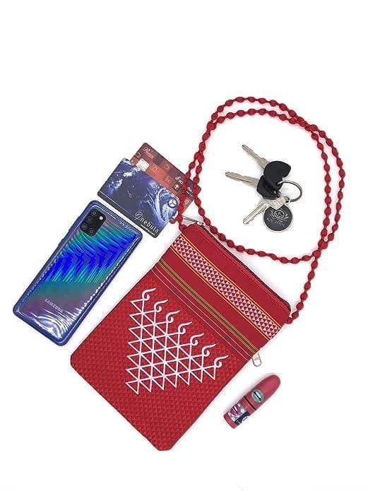 Women ethnic silk crossbody sling bag (red) - halfpeapp