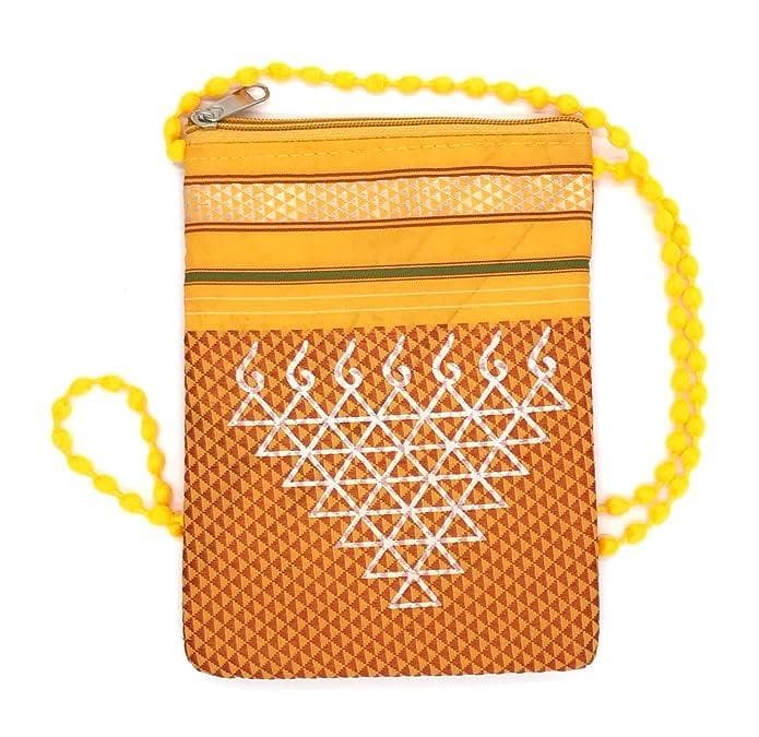 Women ethnic silk crossbody sling bag (yellow) - halfpeapp