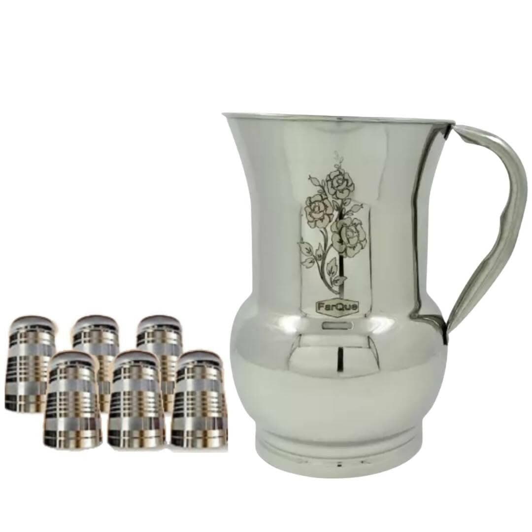 SHINI LIFESTYLE Stainless Steel Jug with Steel Glass Set 7pc - HalfPe