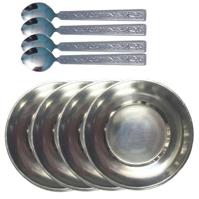 SHINI LIFESTYLE Heavy Gauge Steel Platewith Spoon Set 8 - HalfPe