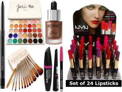 Crynn Rosedale Kajal, Jaclyn Hill Eyeshadow, Naked 12-Piece Makeup Set - HalfPe