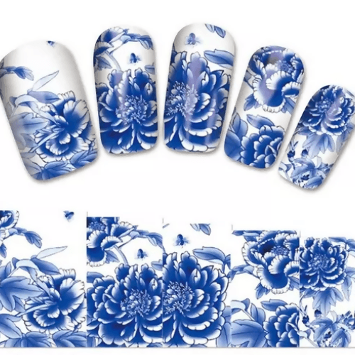 SENECIO Peony Indigo YZW-1372 Nail Art Manicure Decal Water Transfer Sticker - HalfPe