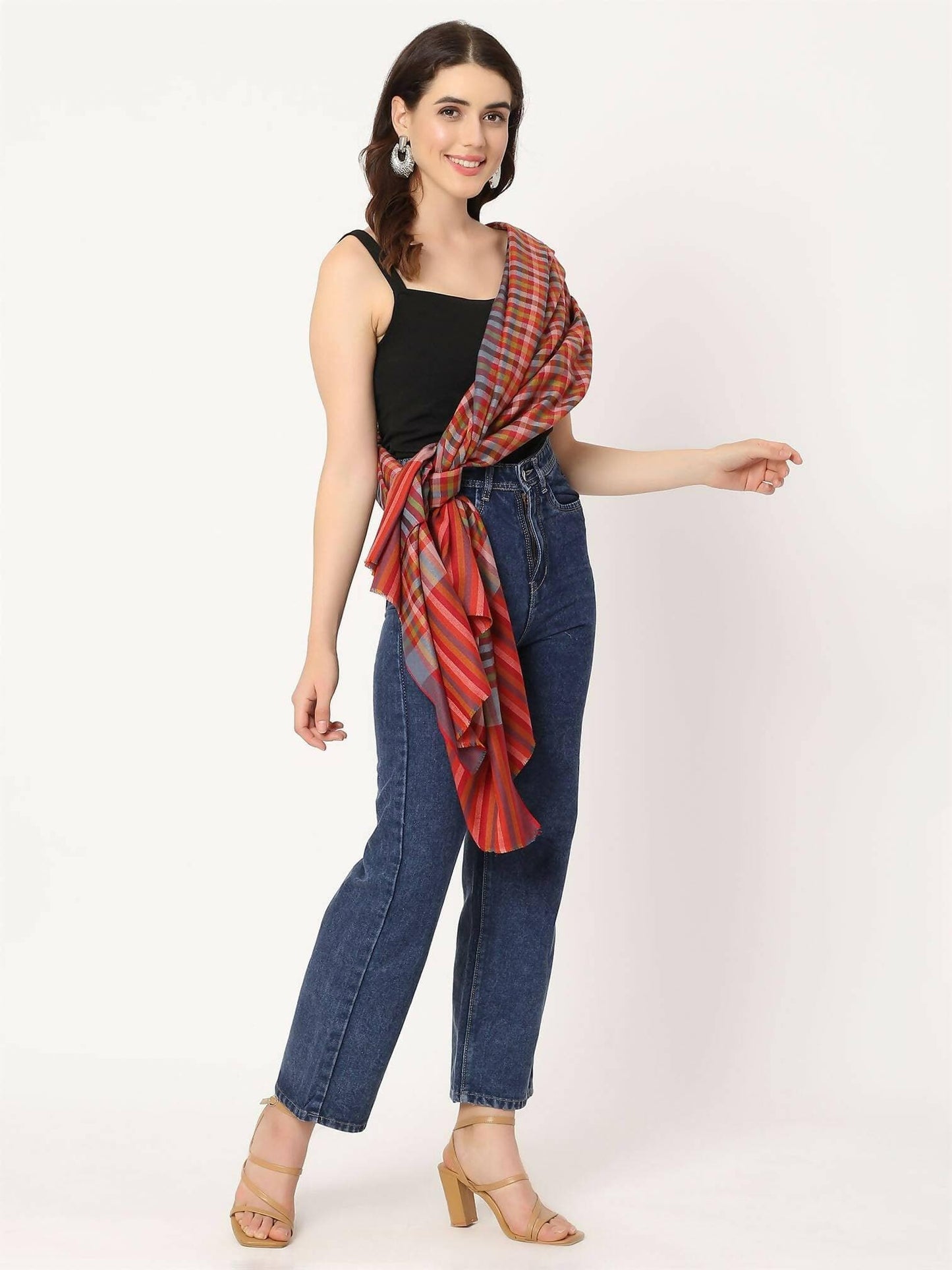 Blue Red Mulicolour Check Shawl for women - HalfPe