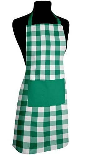 Lushomes Apron for Women, Checks Kitchen Apron for Men, Cooking Apron, apron for kitchen, kitchen dress for cooking, cotton apron for women, Size 70x80 cms, Colour Green, Pack of 1 - HalfPe