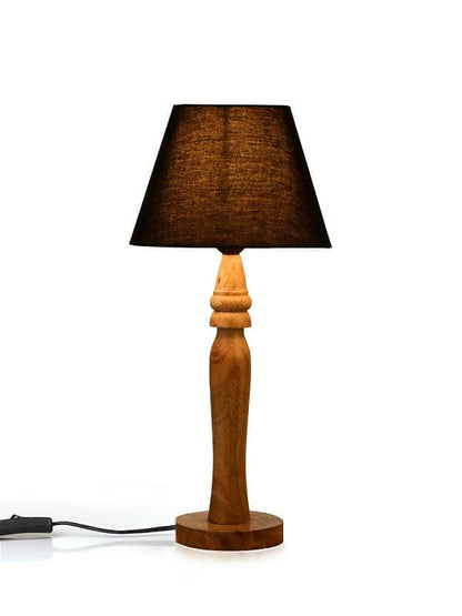 Green Girgit Round Brown Lamp With Taper Black Cotton Shade - HalfPe