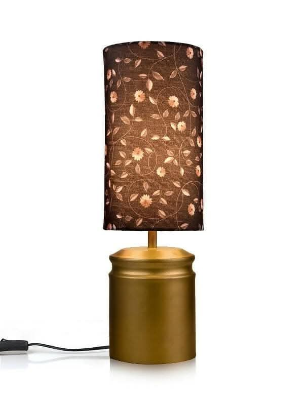 Metal Golden Table Lamp With Floral Print Shade - HalfPe