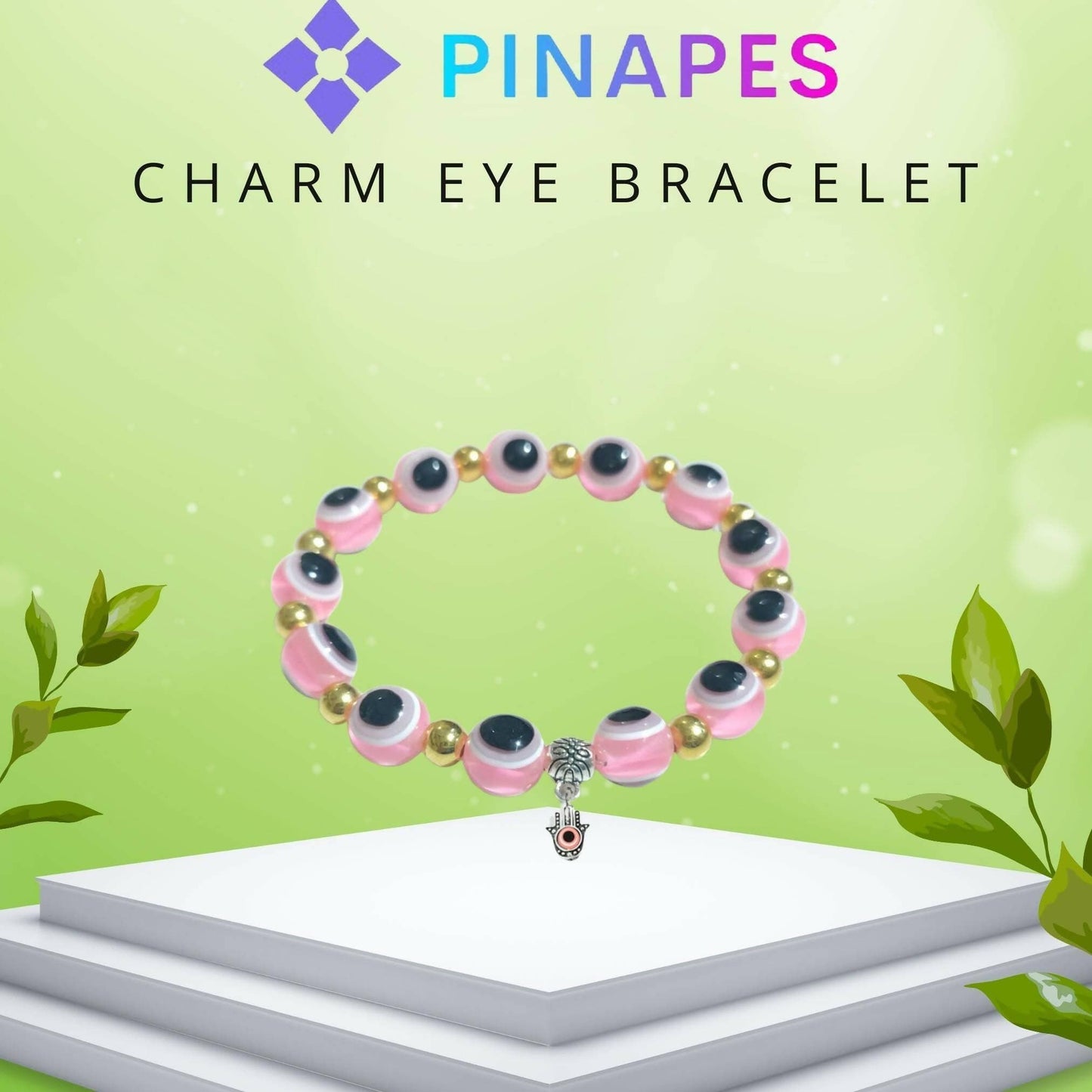 Pinapes Stylish Evil Eye Bracelet (Light pink, pack of 2) - HalfPe