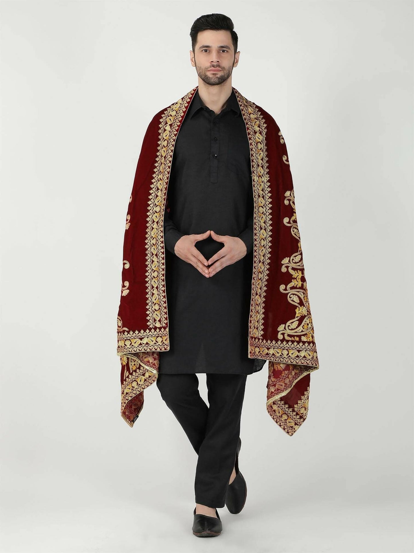 Moda Chales Men's Velvet Shawl (Maroon) - HalfPe