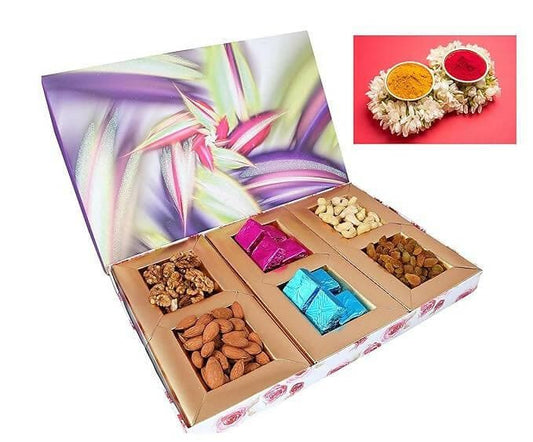 MANTOUSS Premium Happy Pongal/Makar Sankranti Dry Fruit and Delicious Chocolate Combo-Cashew,Almond,Walnut and Raisin (50gms Each)+10 Pieces of Chocolate,300 GMS + Haldi Kumkum - HalfPe