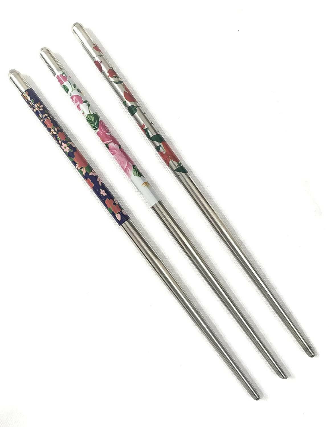 SENECIO Metal Bun/Juda Stick Floral Geometric Printed Colorful Chopstick Hair Stick(Pack Of 3) - HalfPe