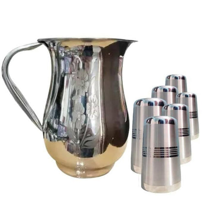 SHINI LIFESTYLE Stainless Steel Glass Set with Flower Jug (7) - HalfPe