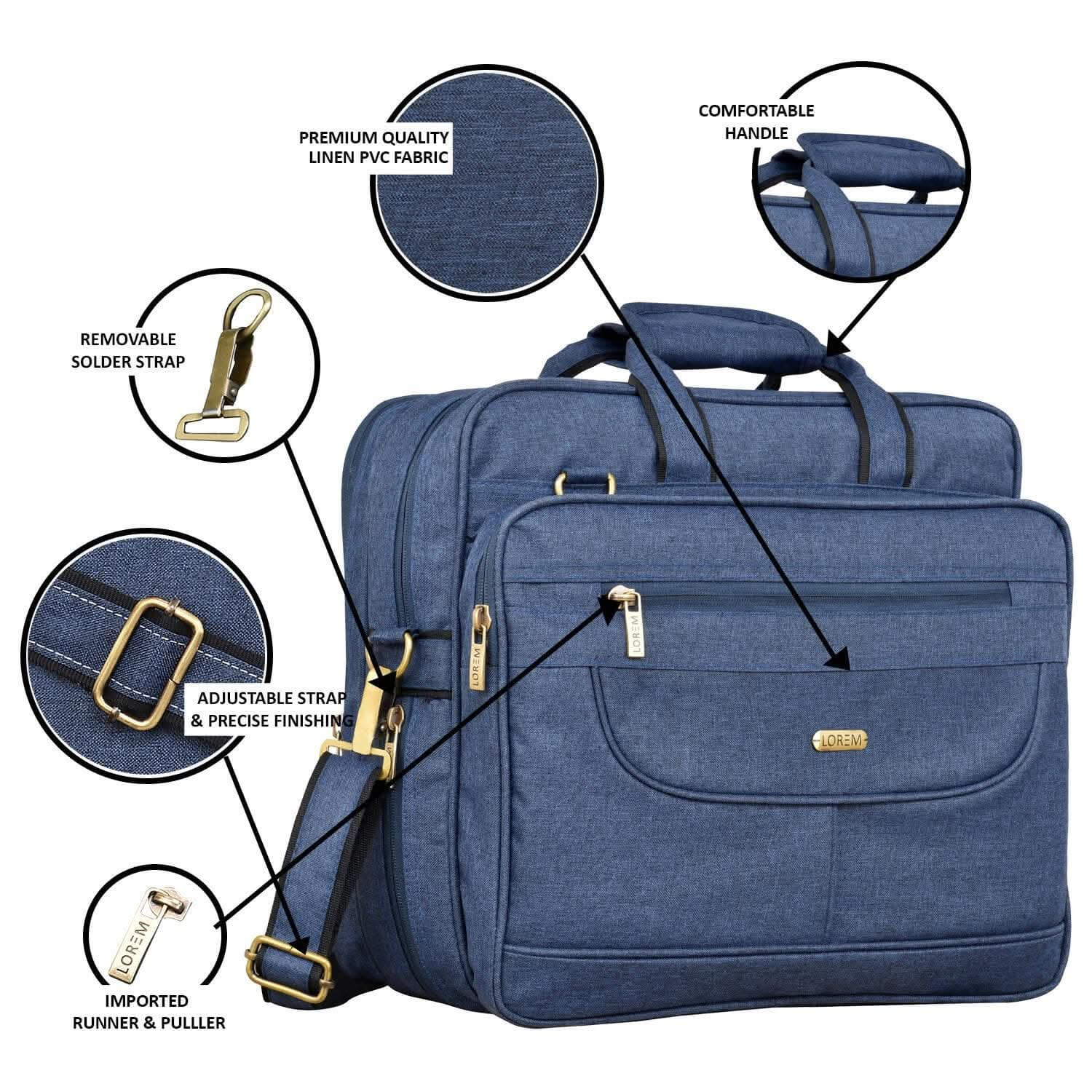 LOREM Blue Linen 28L Laptop Messenger Bag for Men - HalfPe