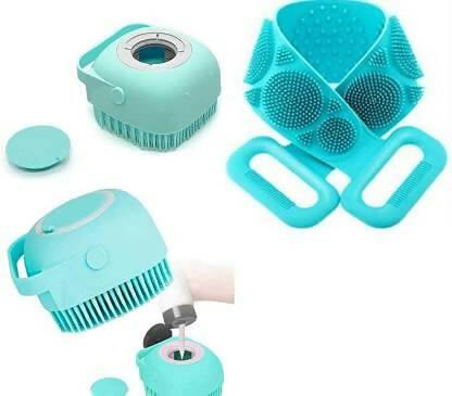 2 Pcs Combo Silicone Soft Bath Body Brush with Shampoo Dispenser Back Scrubber Deep Cleaning Gentle Massage Exfoliation Kids Men Women use in Shower Scrub (Multicolor) - HalfPe
