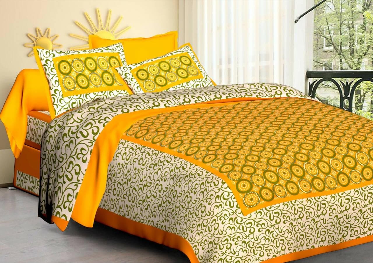 Jaipuri traditional Base queen size cotton bedsheet with two pillow cover. - HalfPe