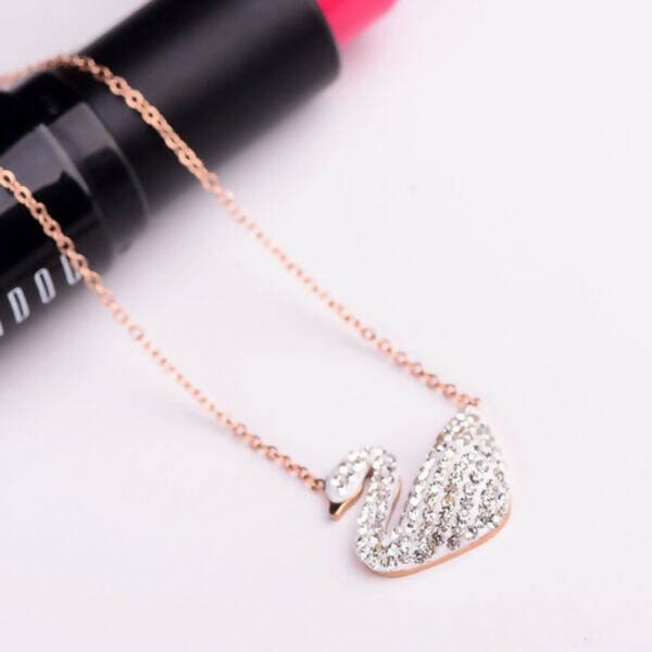 Pinapes Swan Bird Chain Pendant White Micro Rose Gold Plated Swarovski Brass Bird Necklace For Women And Girl - HalfPe