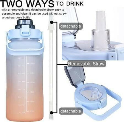 Emcrovi 1Pcs Plastic Water Bottle, Spirit Motivational Water Gallon with Time Marker Large Capacity 2000ml(Multi color) - HalfPe