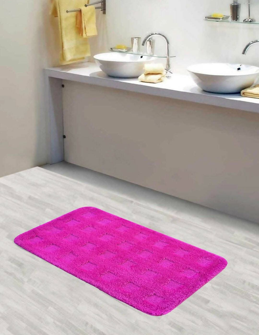 Lushomes Bathroom Mat, 1200 GSM Floor Mat with High Pile Microfiber, mat for bathroom floor with Anti Skid Latex Backing, floor mats for home, non slip (19 x 30 Inch, Single Pc, Pink) - HalfPe