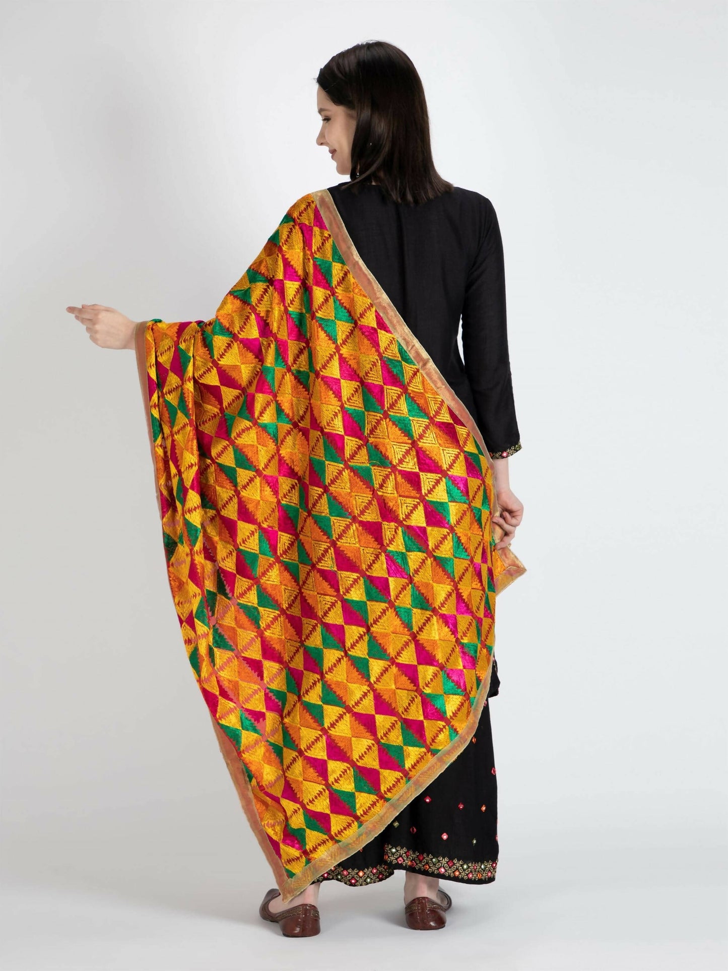 Phulkari with gold Lace (Multicolour) - HalfPe