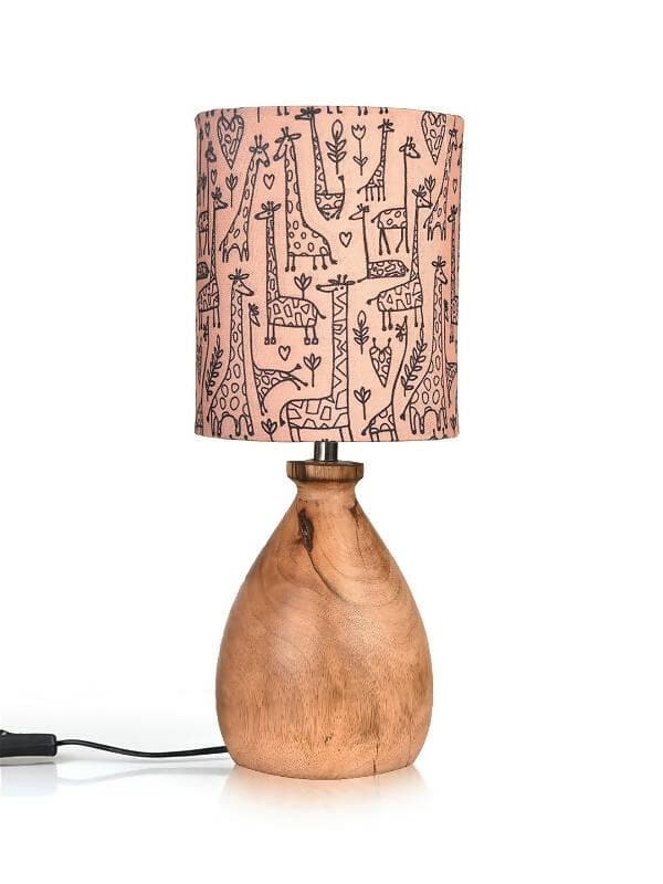 Wooden Dome Table Lamp Animal Printed Shade - HalfPe