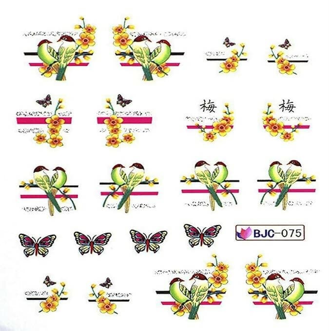 SENECIO Couple Love Bird Valentine Glitter Nail Art Manicure Decals Slide Water Transfer Stickers 1 Sheet Size :6.2 * 5.2cm (BJC-075) - HalfPe