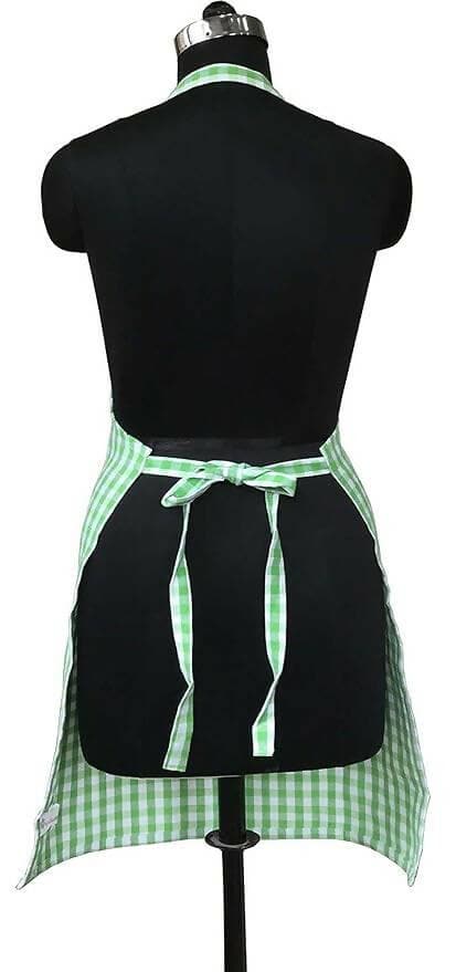 Lushomes Cotton Checks Kitchen Chef Apron with Pocket and Adjustable Buckle (Green & White) - HalfPe