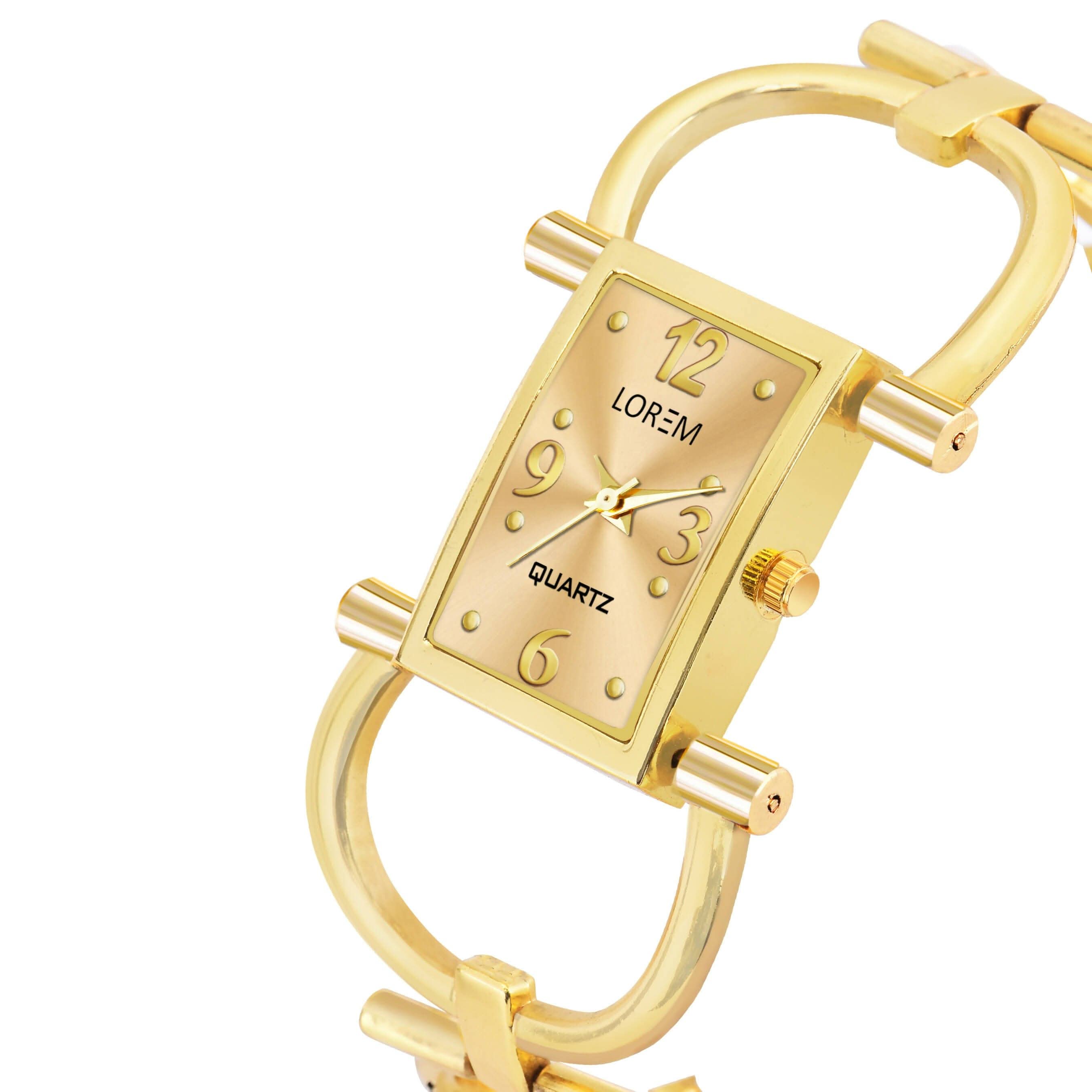 LOREM Gold Trending Square Braclet Analog Watch For Women LR294 - HalfPe