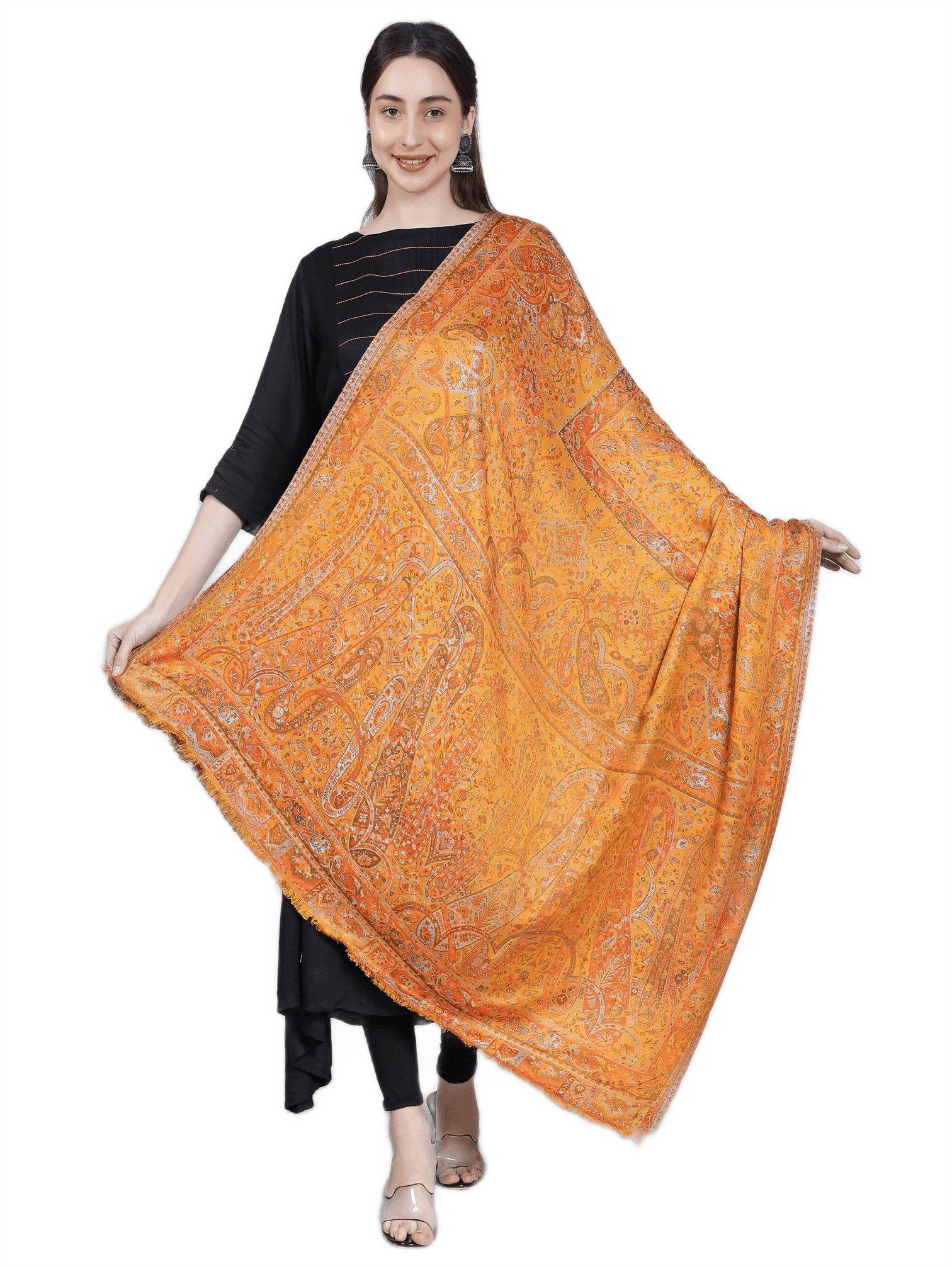 Mustard Modal Kani Shawl - 40 x 80 IN - HalfPe