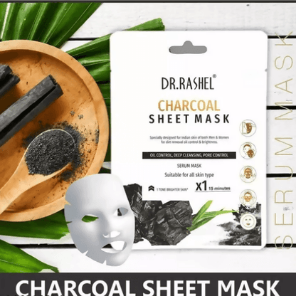 CHARCOAL SHEET MASK WITH SERUM THAT CONTROLS OIL, DEEP CLEANSING & PORE CONTROL(2 PACk) - HalfPe