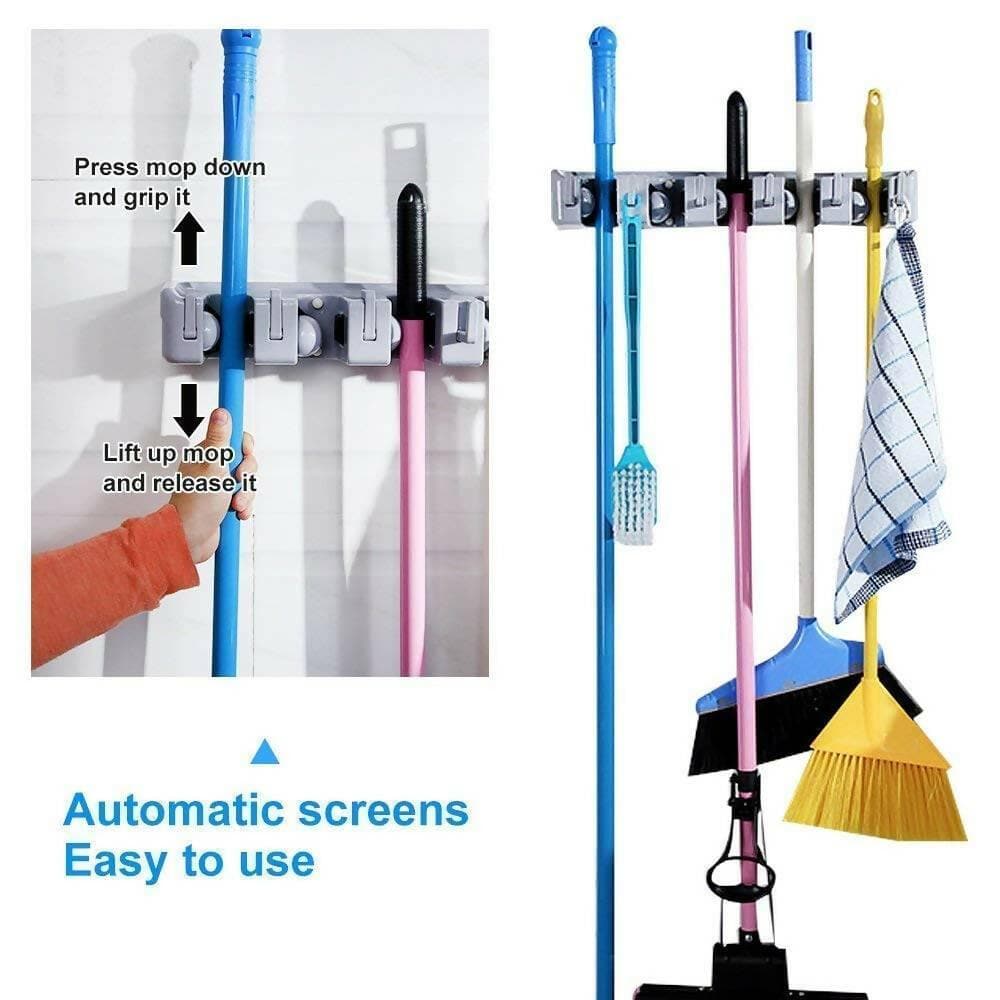 DEVIEZONE Magic Plastic Multipurpose Wall Mounted Hanging Organizer Broom Holder Stand - HalfPe