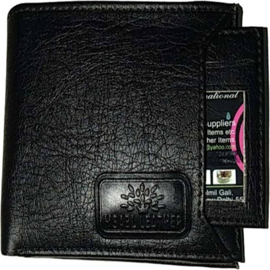 Men Black Artificial Leather Wallet (10 Card Slots) - HalfPe