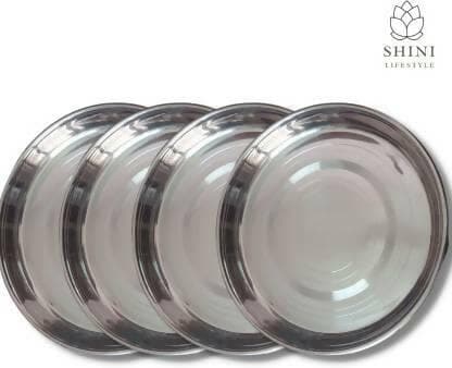 SHINI LIFESTYLE Stainless-steel dinnerware, Decorative lunch or dinner plate (Pack of 4) - HalfPe