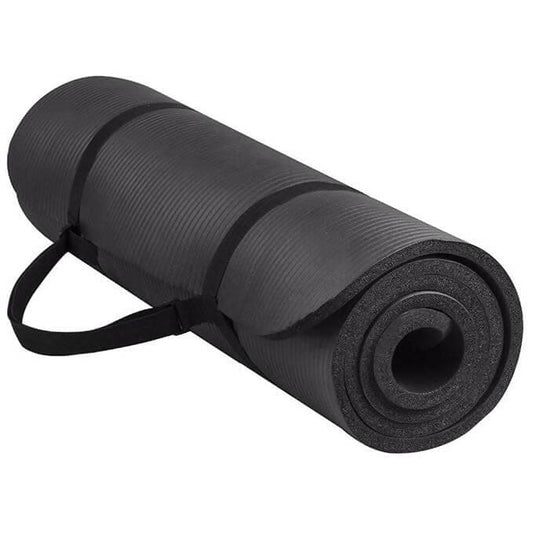 YOGPRO 15 MM NBR YOGA MAT Multi-use Thick Exercise Mat, and Camping. Includes Carrying Strap. Perfect for Men & Women (BLACK) - HalfPe