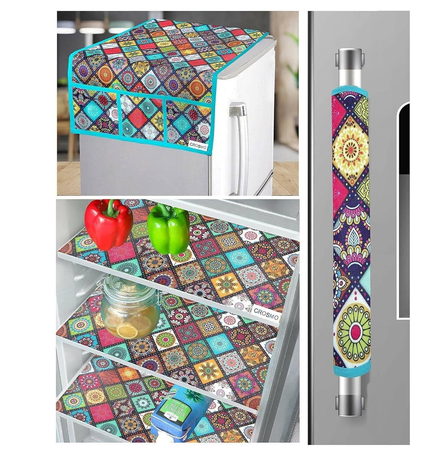 WISHLAND Combo Pack of Fridge Top Cover with 6 Utility Pockets and Fridge Handle Cover(Size : 46X22 & 14X6 Inches, Set of 2 Pc) - HalfPe