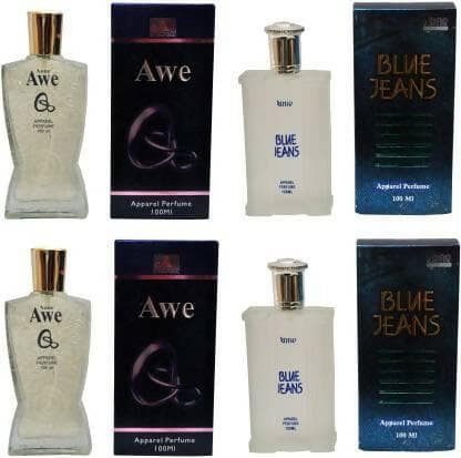 A one Awe Perfume and Blue Jeans Perfume 100ML Each (Pack of 4) Eau de Perfume - 400 ml (For Men) - HalfPe