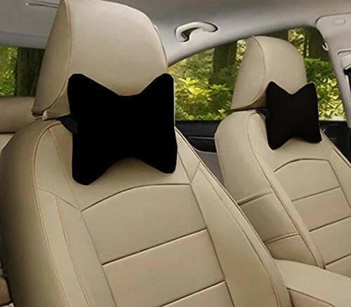 Lushomes Car Seat Neck Rest Pillow, Cushion For All Cars, Premium Designer Wonder Foam Lumbar, Back and Headrest Support for Car Seat, Size 17x27 cms, Black, Set of 2 - HalfPe