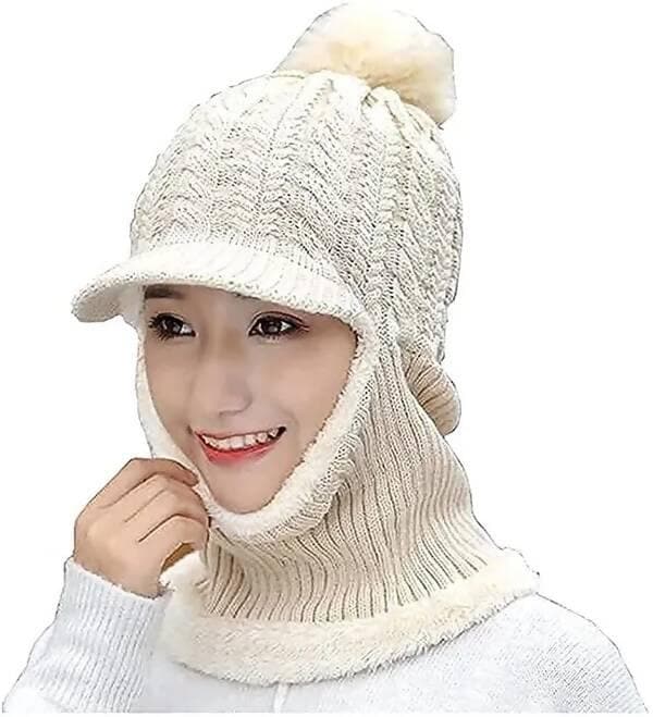 Woven Women And Girls Warm Winter Knitted Hats Add Fur Lined - HalfPe