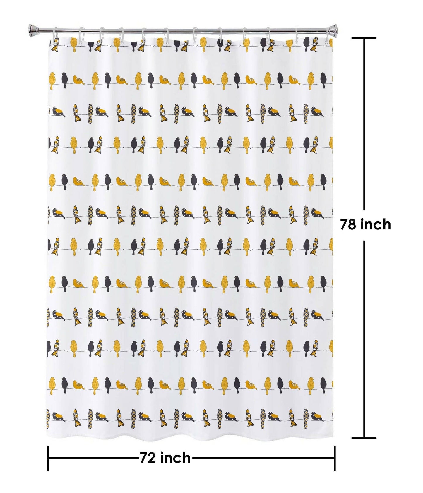 Lushomes Bathroom Shower Curtain with 12 Hooks and 12 Eyelets, Printed Bird Bathtub Curtain, Non-PVC, Water-repellent bathroom Accessories, Yellow, 6 Ft H x 6.5 FT W (72 Inch x 80 Inch) - HalfPe