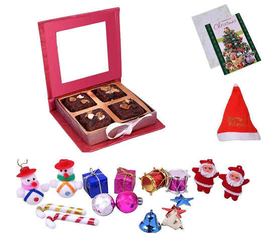 MANTOUSS Christmas Gift of Walnut Brownie + Christmas Card + Santa Cap + Christmas Tree Decoration Set - HalfPe